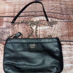 Coach Black Leather Crossbody Bag with Silver Accents